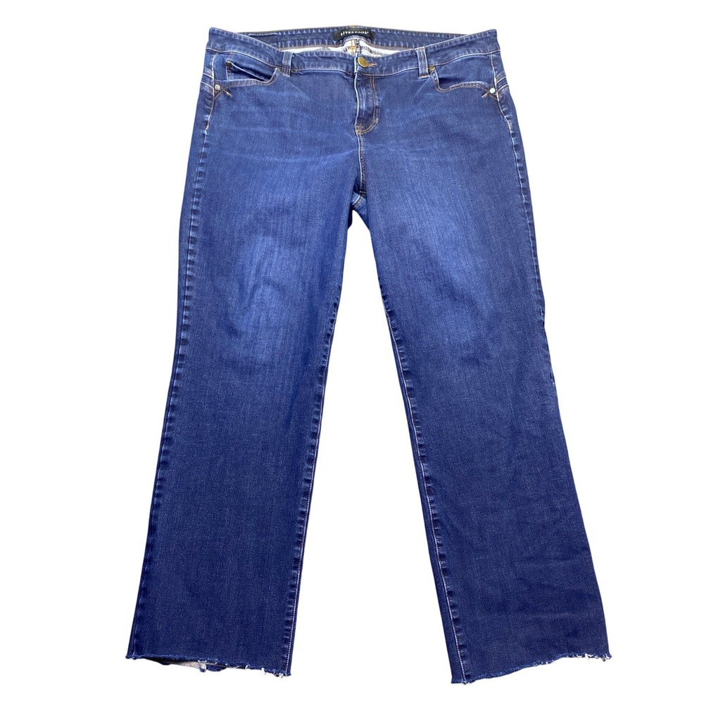 Liverpool Hugger Straight Leg Jeans Dark Wash Raw Hem Plus Size 18W Grunge